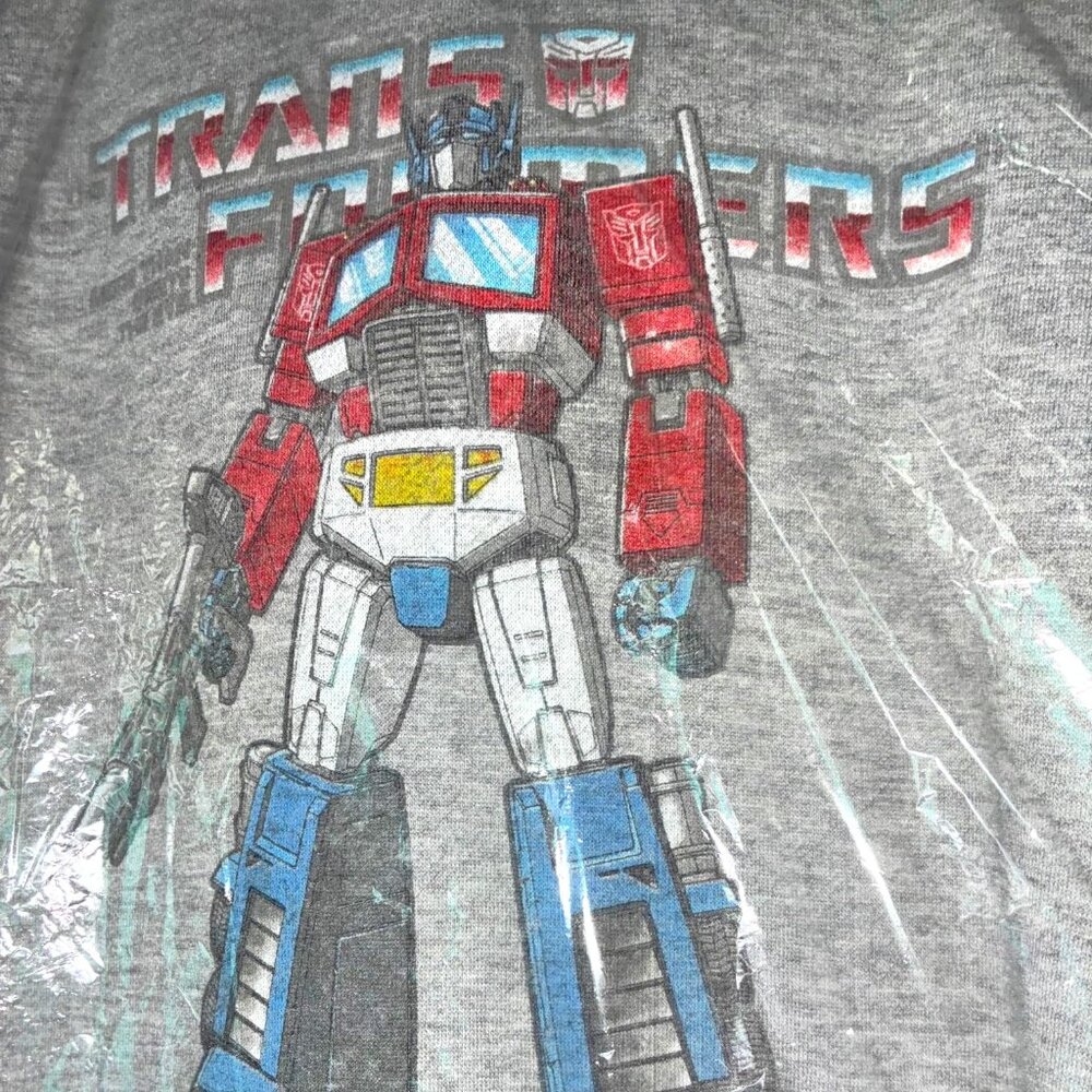 Transformers size M grey long sleeve hoodie featuring Optimus Prime giant robot!